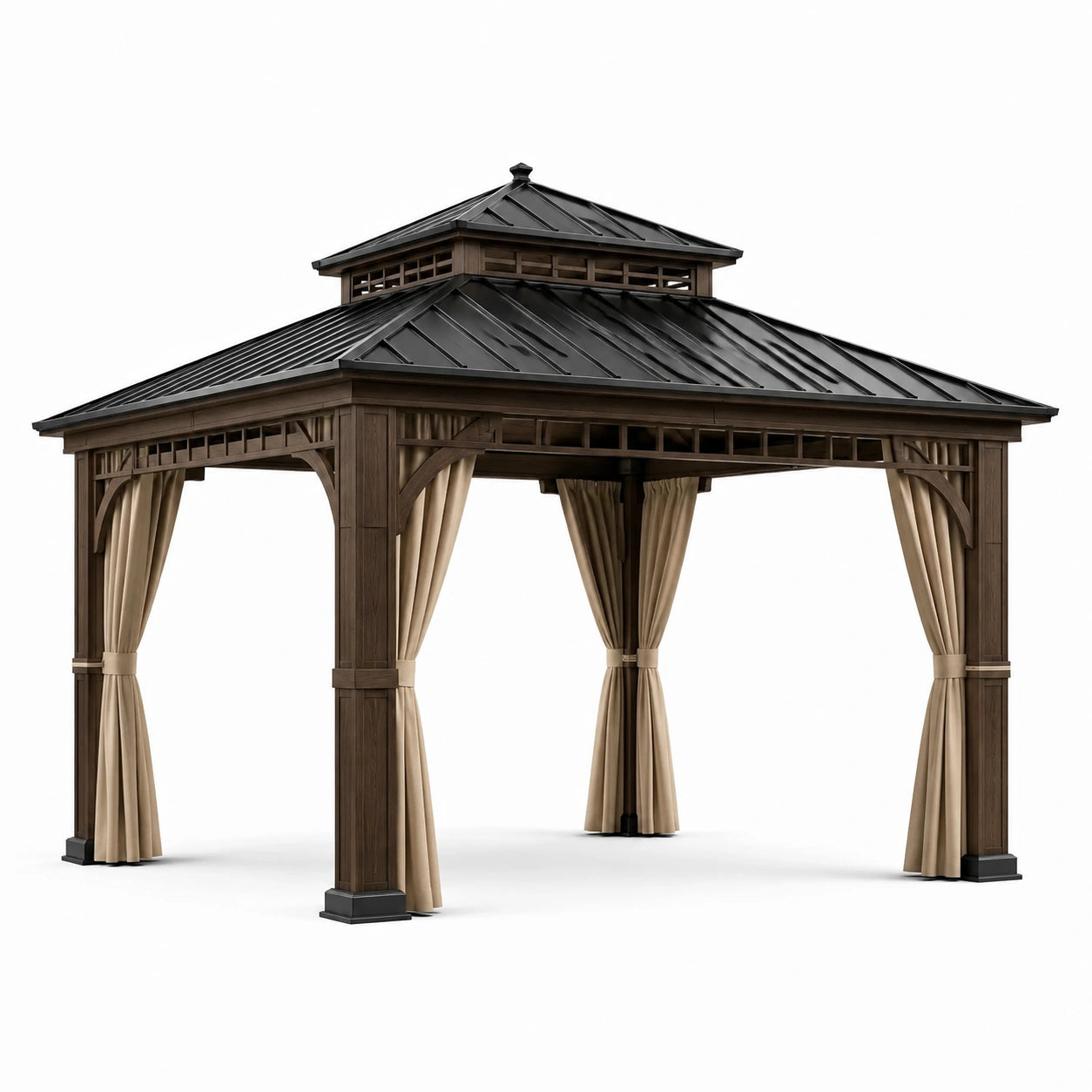 Holz Pavillon Dunkelbraun mit Aluminiumdach 350cm
