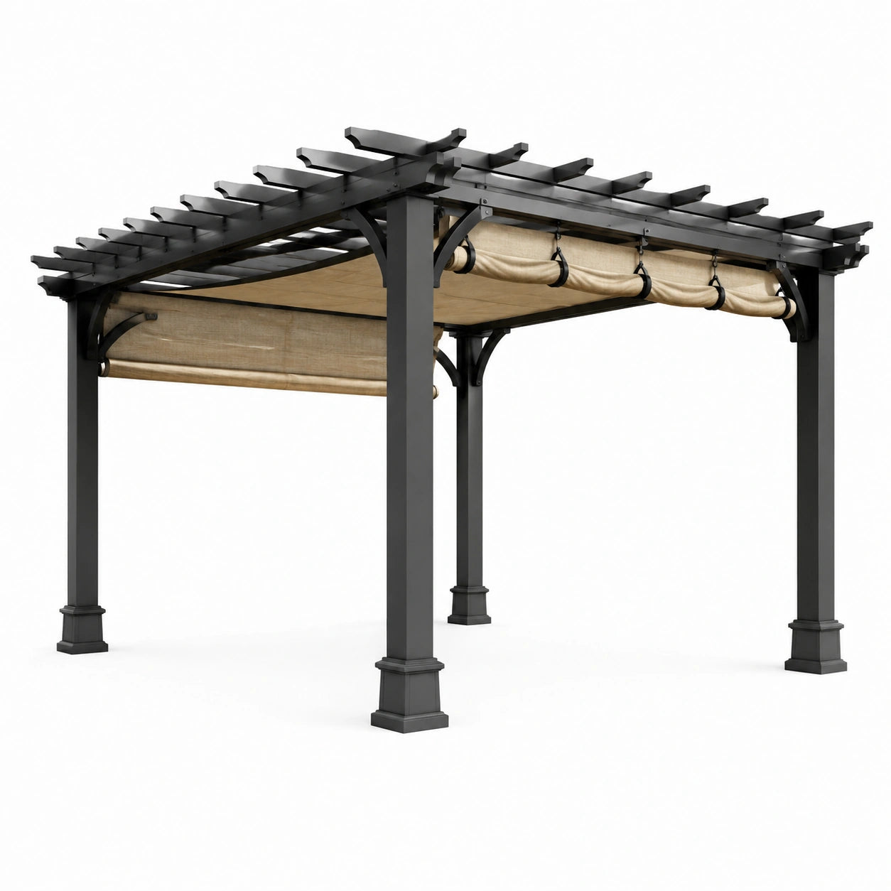 Pergola aus Metall 300x400 cm mit verstellbarem Segeltuch in Schwarz und Beige
