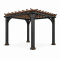 Metall-Holz Pergola Quadratisch Schwarz Braun