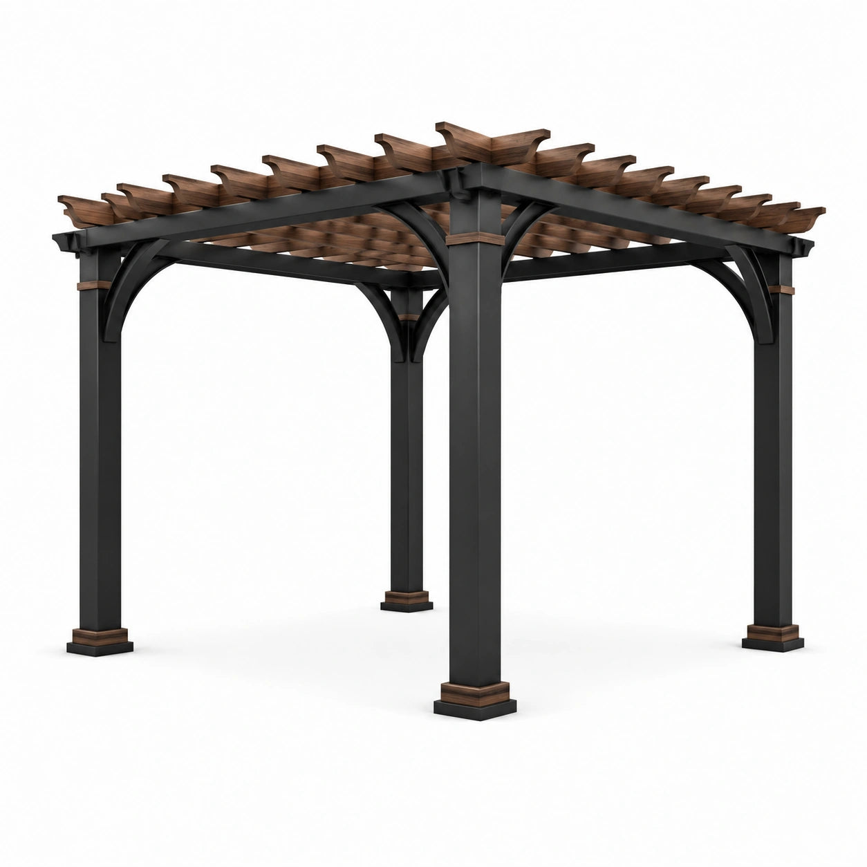 Metall-Holz Pergola Quadratisch Schwarz Braun