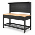 Werkbank mit Massivholz und Stahlrahmen Schwarz 200x60x155 cm