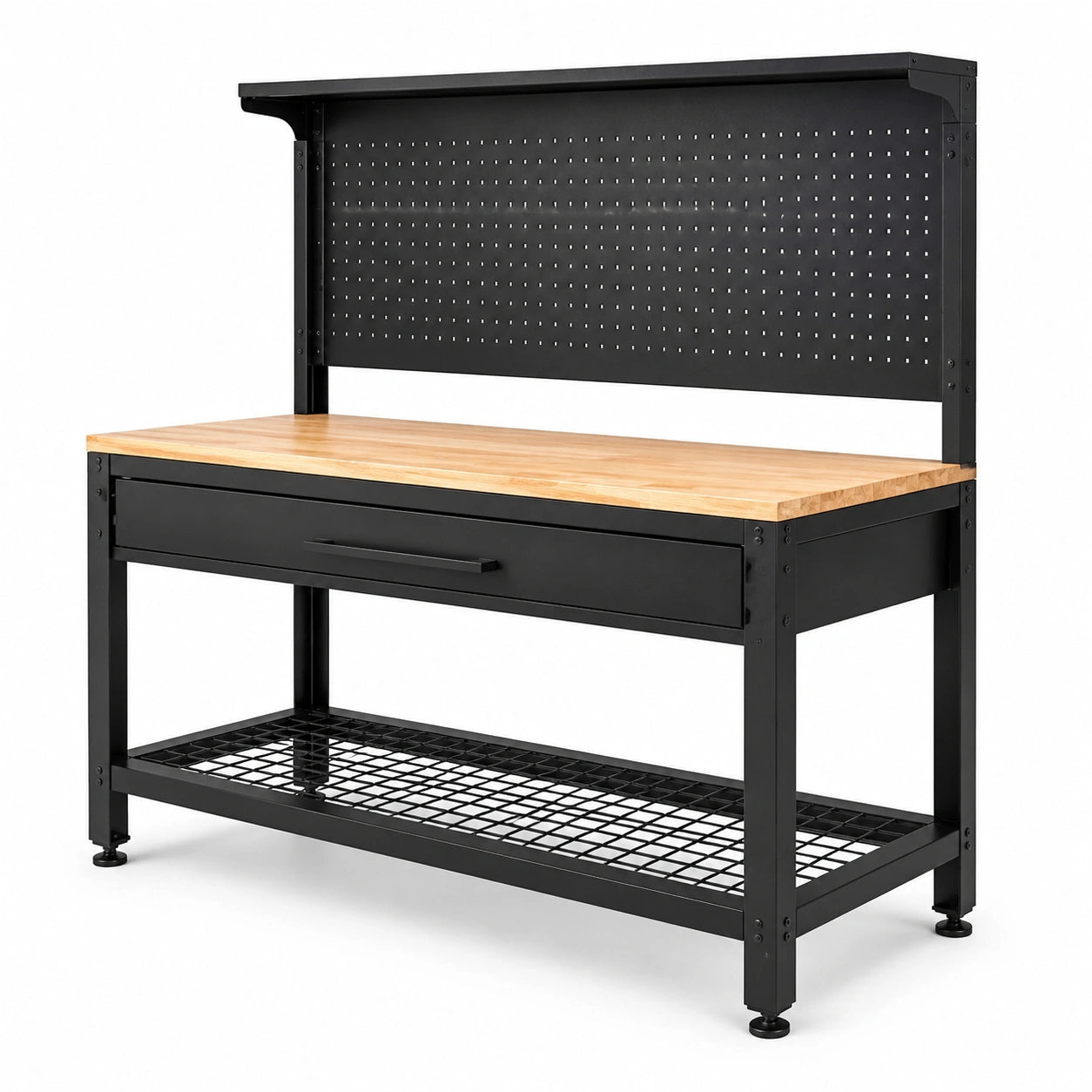 Werkbank mit Massivholz und Stahlrahmen Schwarz 200x60x155 cm
