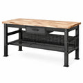 Werkbank mit Massivholzplatte und Metallschublade Schwarz 150x60x90 cm