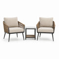 Bistro-Set mit 2 Sesseln und 1 Tisch aus Aluminium und Glas Beige/Braun