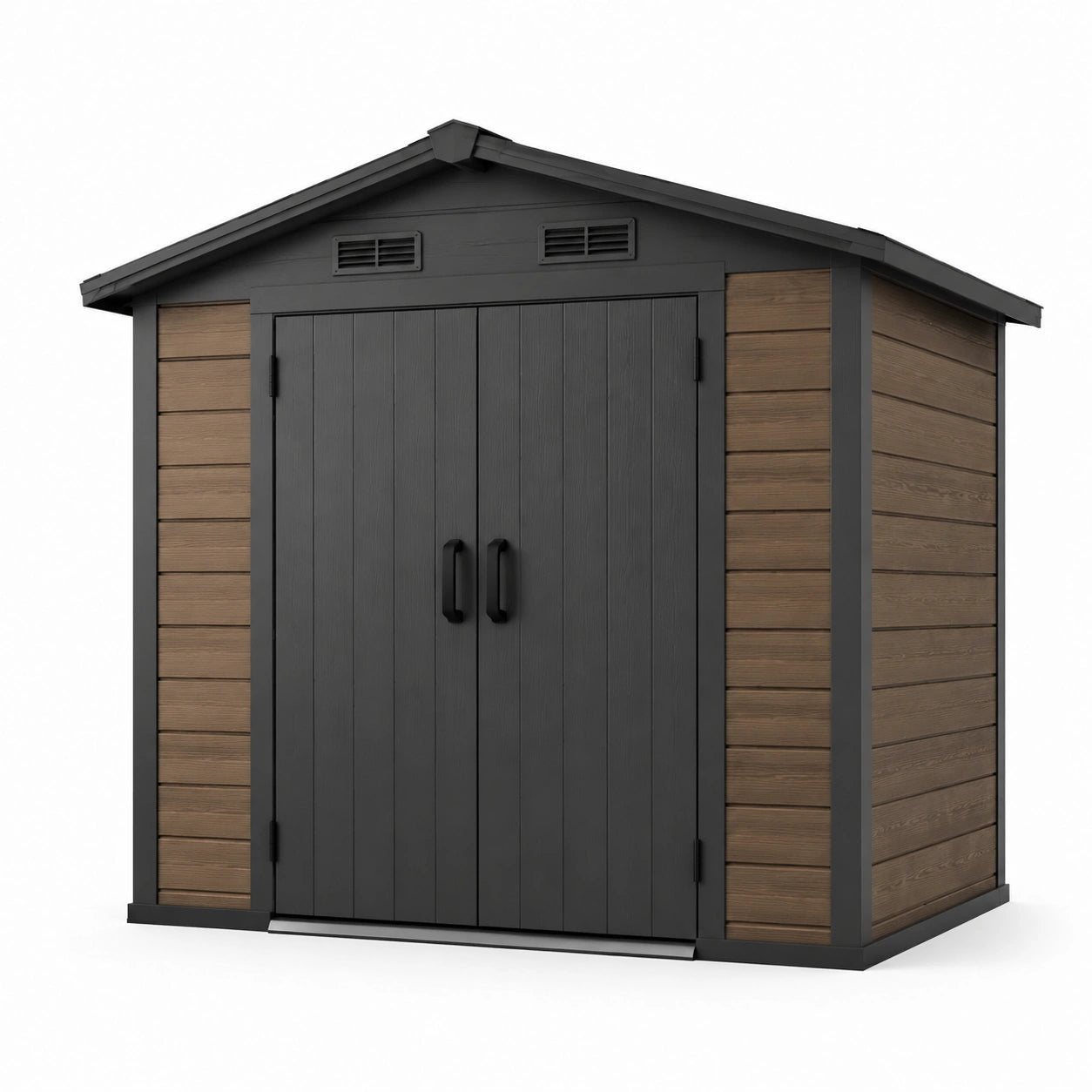 Gartenhaus aus Polypropylen Holzoptik mit Doppeltür Anthrazit/Braun 200x130x210cm