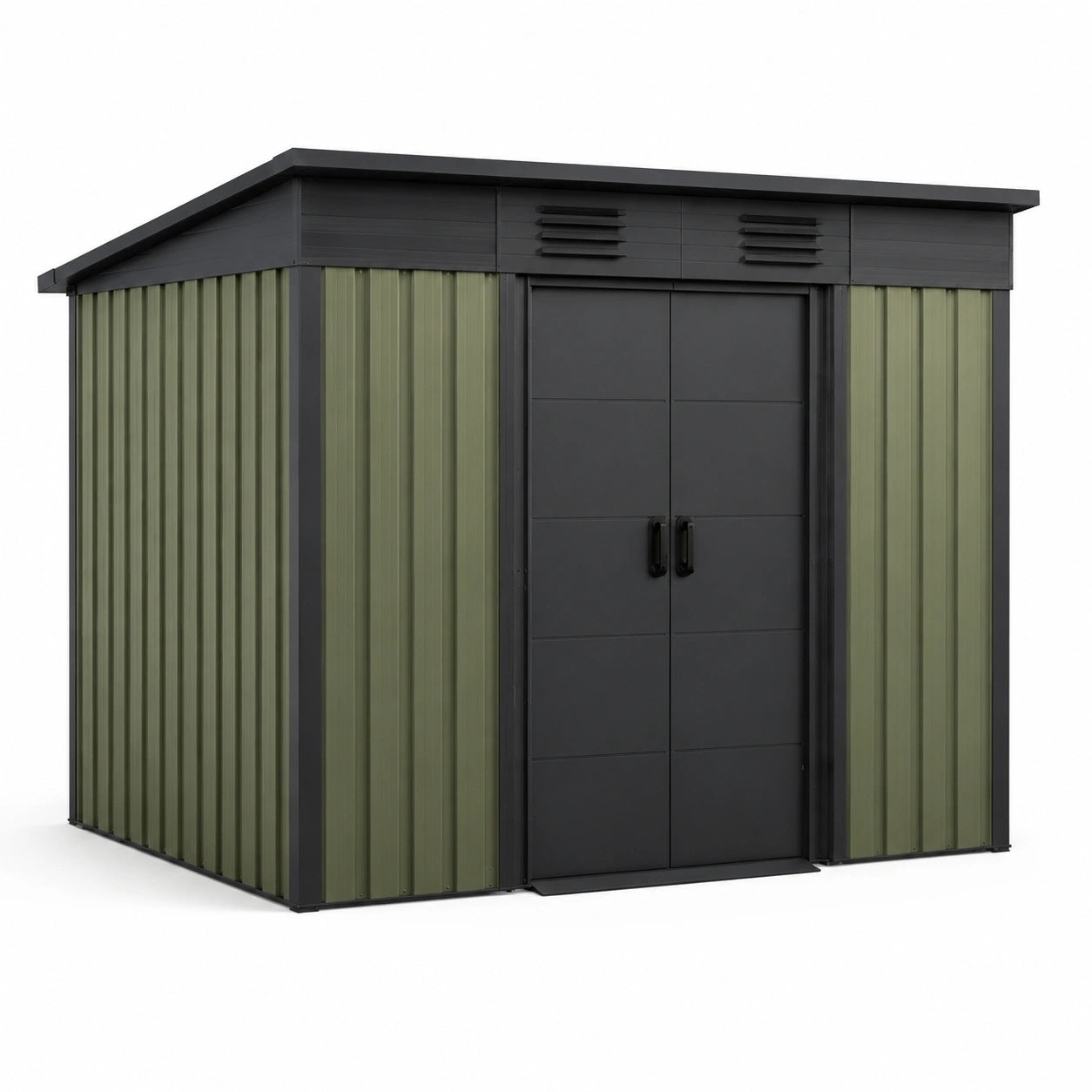 Metall Gartenhaus Flachdach Grün/Schwarz mit Doppeltür 200x150x180 cm