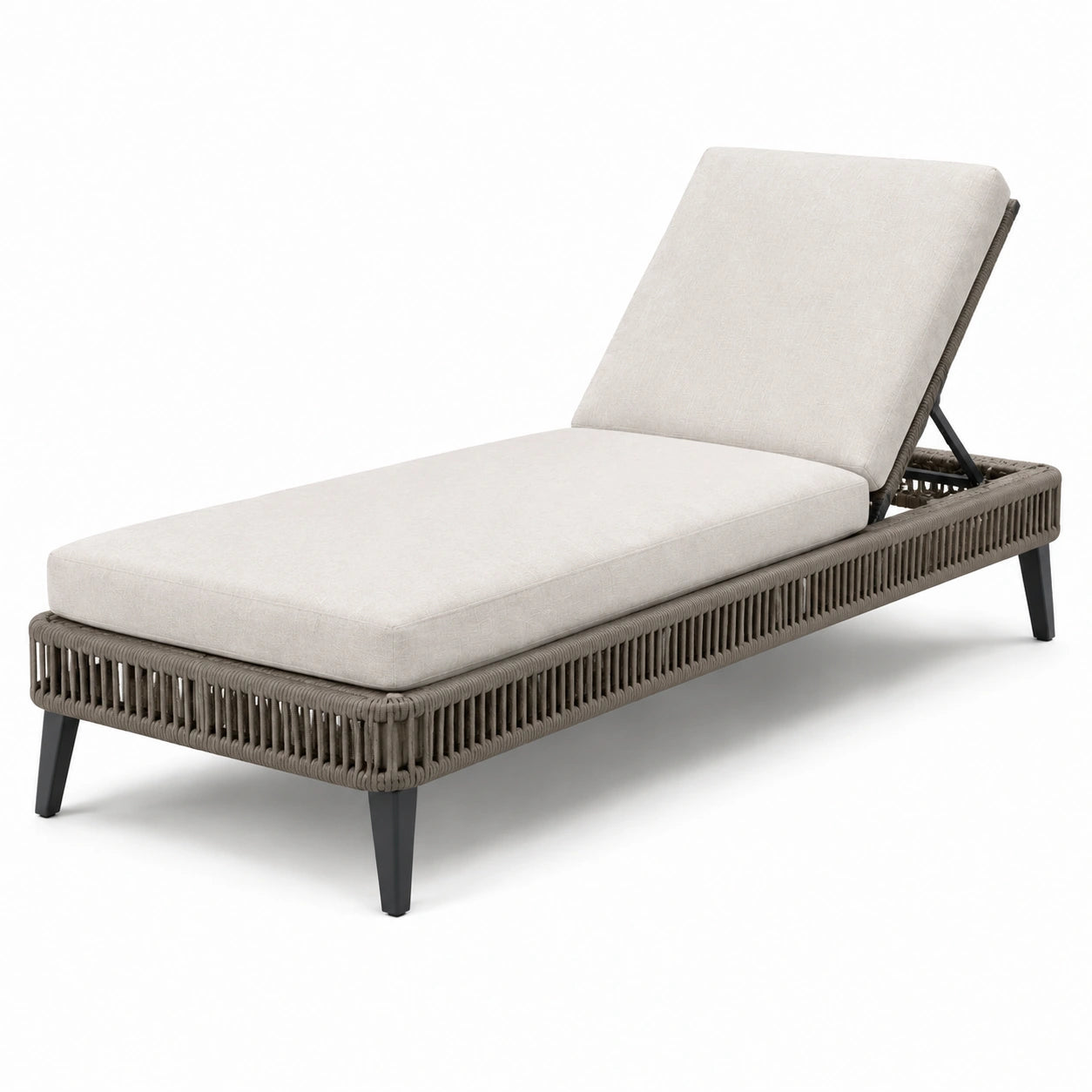 Gartenliege aus Aluminium mit Rattan und Polyesterkissen in Beige 200x70x35cm