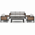 Outdoor Lounge Set Aluminium Holz Grau Sofa-Sessel Tisch