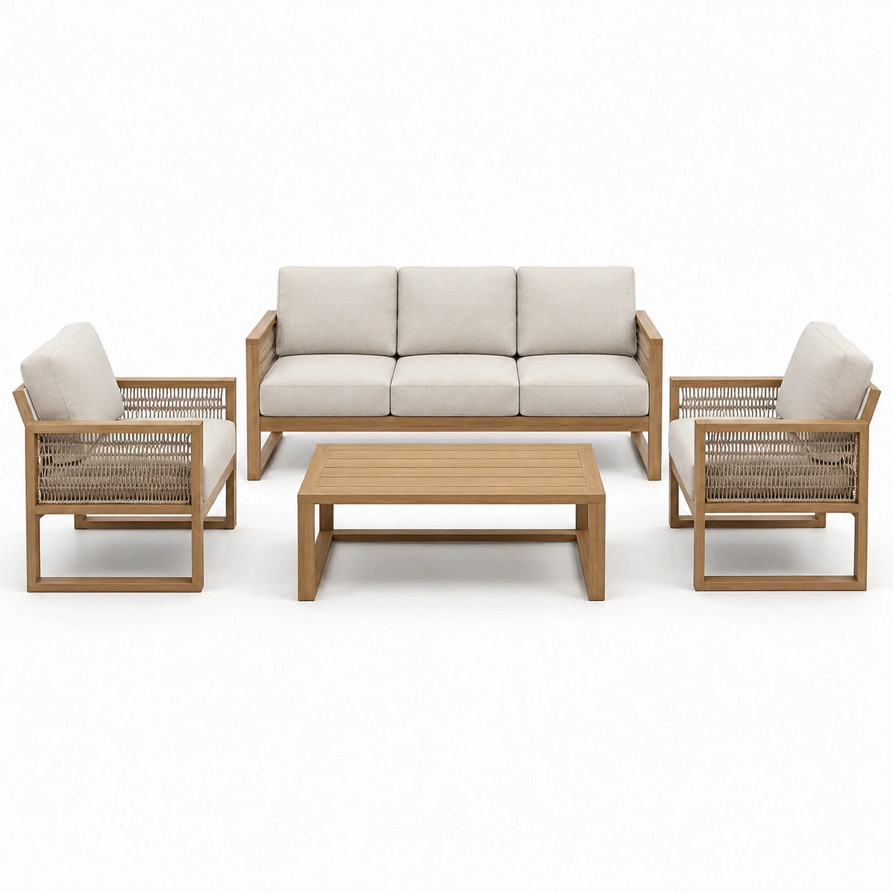 Gartenmöbel Set Akazienholz Beige Polyesterkissen