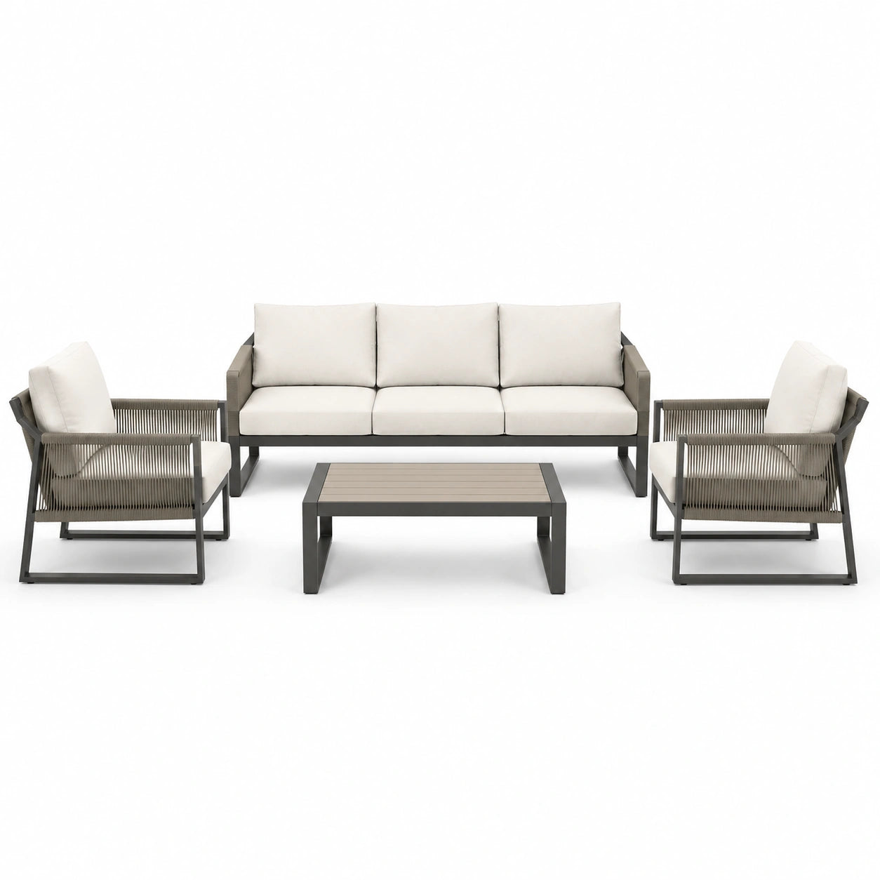 Gartenlounge-Set Aluminium Polyester Beige mit Tisch
