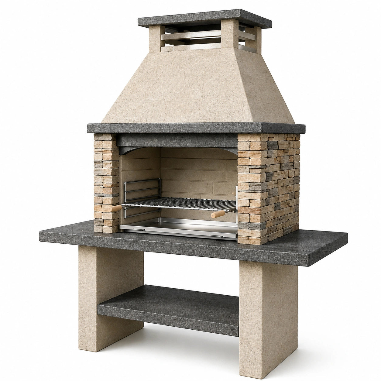 Grillkamin aus Beton und Naturstein Beige und Grau 140x70x210 cm