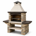 Naturstein Grillkamin aus Naturstein und Stahl, beige/braun, 200x120x75 cm