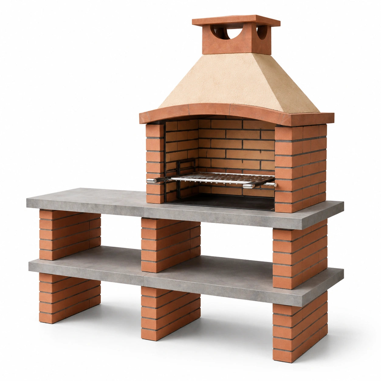 Grillkamin aus Ziegel und Beton Grau/Rot 150cm x 70cm x 180cm