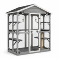 Holz Katzengehege Grau mit Metallgitter